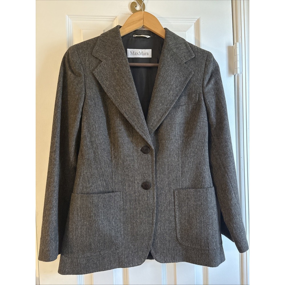 Max Mara Gray Wool Angora 2 Button Blazer Jacket Womens Size 4 Made in Italy